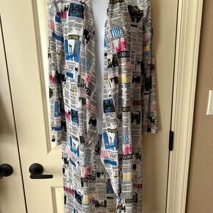 Gray and Pink Artistic Print Cardigan Sweater